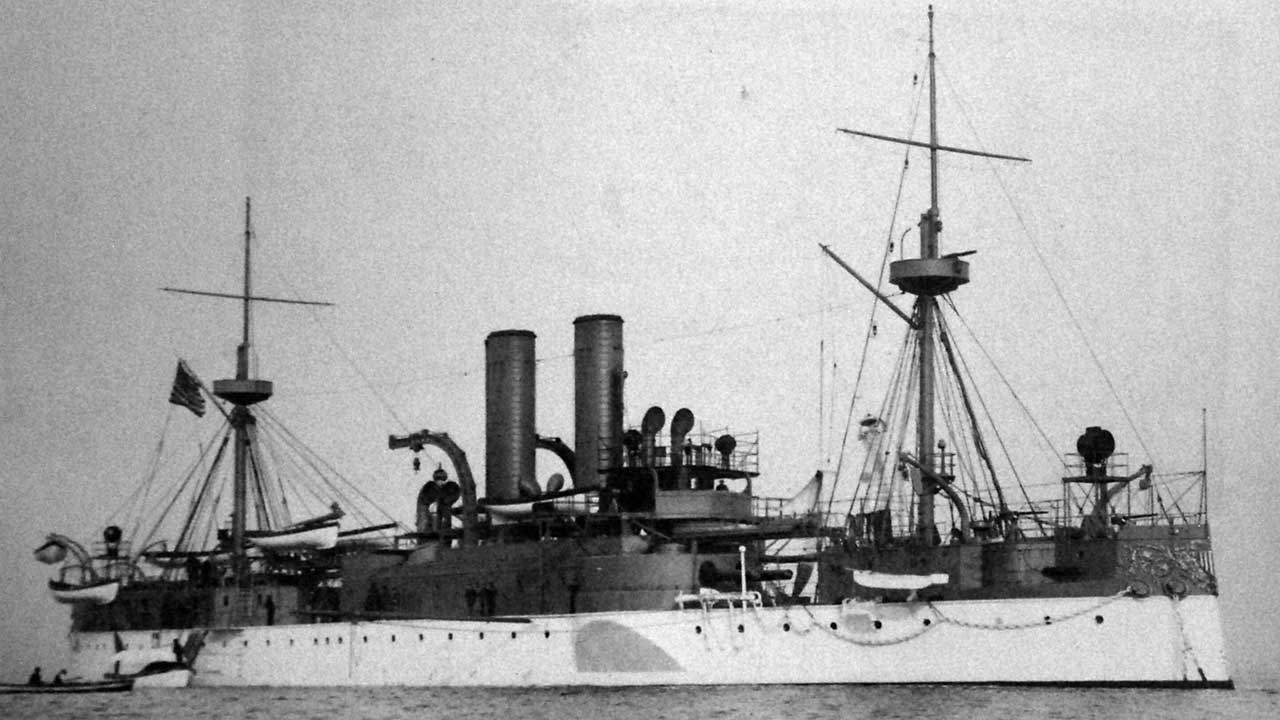 The USS Maine, photographed by J.S. Johnston, 1898. From the National Museum of the US Navy, public domain.