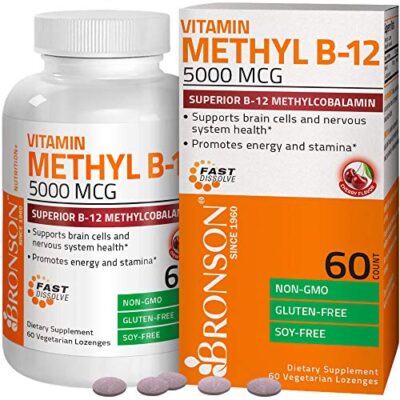 Bronson Methyl B12 5000 mcg Vitamin B12 Methylcobalamin Energy Brain Support 60 Lozenges 0