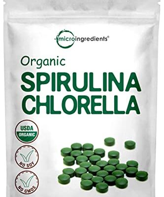 Organic Chlorella Spirulina Tablets 3000mg Per Serving 720 Counts 120 Servings 4 Months Supply 2 in 1 Formula Filler Free and Cracked Cell Wall Rich in Vegan Protein Chlorophyll Vitamins 0