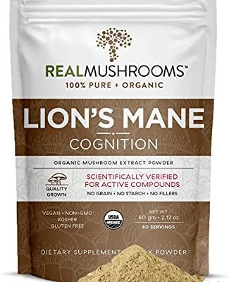 Real Mushrooms Lions Mane Powder 60 Servings Vegan Gluten Free Organic Lions Mane Extract Support Cognitive and Immune Health Scientifically Verified for Active Compounds 0
