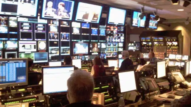 An NBC Nightly News broadcast control room (Photo by Jeff Maurone, licensed under CC BY 2.0)