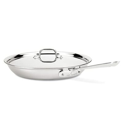 All Clad D3 3 Ply Stainless Steel Fry Pan with Lid 12 Inch Induction Oven Broil Safe 600F Pots and Pans Cookware 0